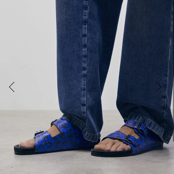 The Kooples Men’s Blue Leopard Print Double Strap Leather Sandals 44 US 10.5 NEW main image 8
